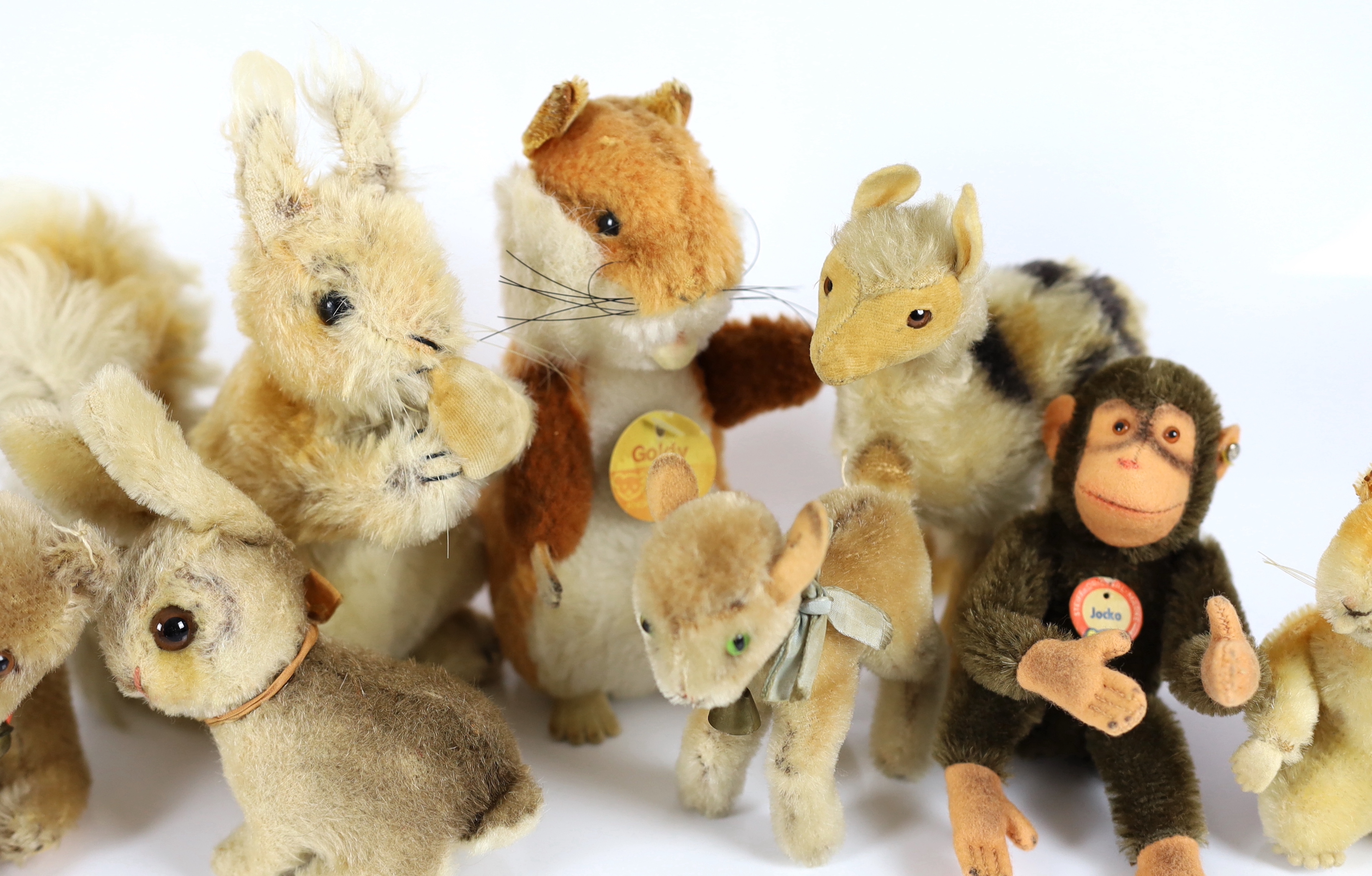 Ten Steiff animals including a Jocko 1950's (10)